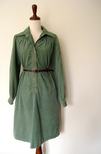 Spanish Moss Green Corduroy Dress, Vintage 70's