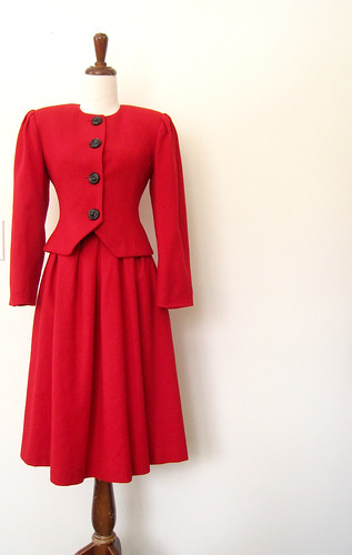 Candy Apple Wool Fitted Skirt Suit, Vintage 80's