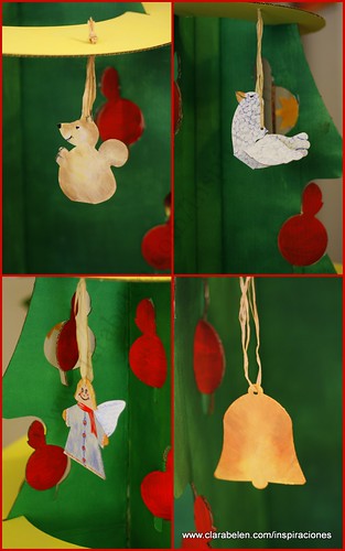 Manualidades navideñas para niños: árbol de Navidad grande recortable de cartón comprado en Dideco"ardilla de carton" "ardilla cartulina" ardilla" campana de Navidad"