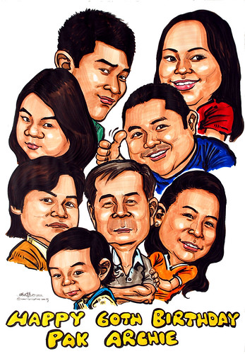 family caricatures in colour
