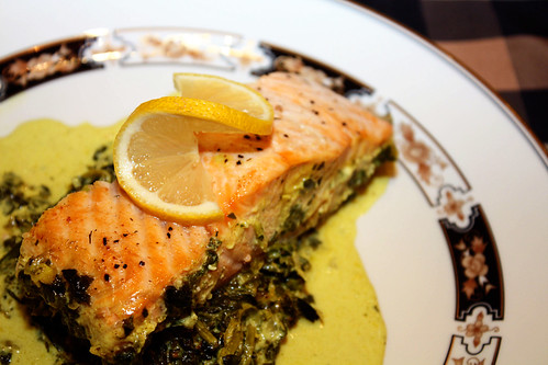 Roasted Salmon with Creamy Curried Spinach Plated