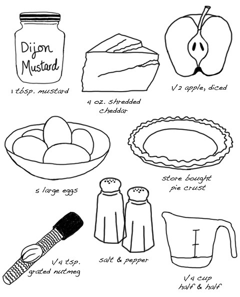 apple & cheddar quiche recipe illustration