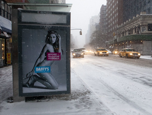 Daffy nude ad, near Union Square - New York Snowstorm 2010