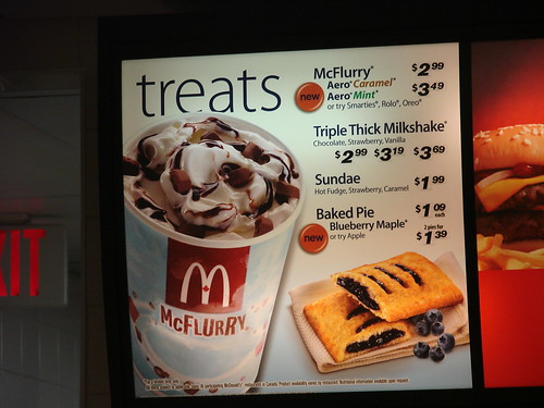McDonalds Treats menu from Canada