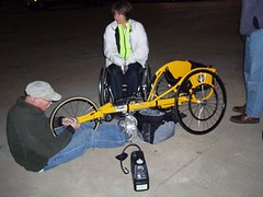 Re-assembling the racing chair in the cold dark AM