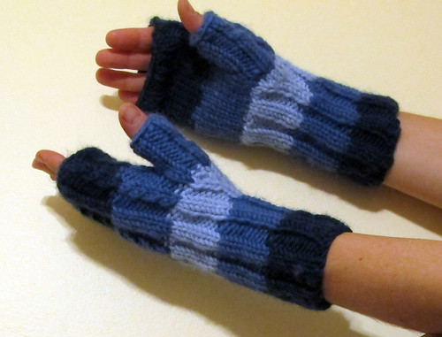 Tom's new fingerless mittens (but on my hands)