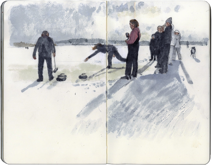 Curling on the lake of Menteith