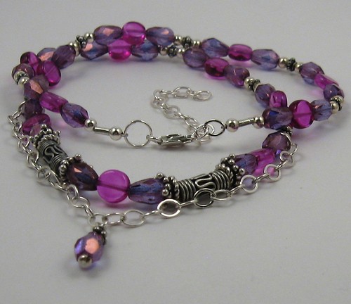 Pink and purple Czech bead and Bali silver choker