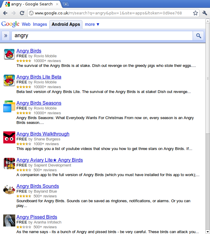 Android market search from a Desktop browser