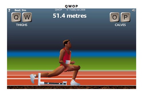 The 50 meter mark at QWOP has a hurdle...