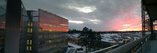 Red sunset at the office panorama