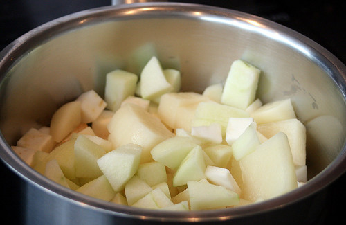 Cubed celeriac, apple and potato