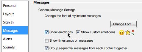 Messenger options: Show emoticons