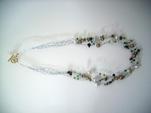 Crochet Necklace w/Silver Wire & Gold Clasp