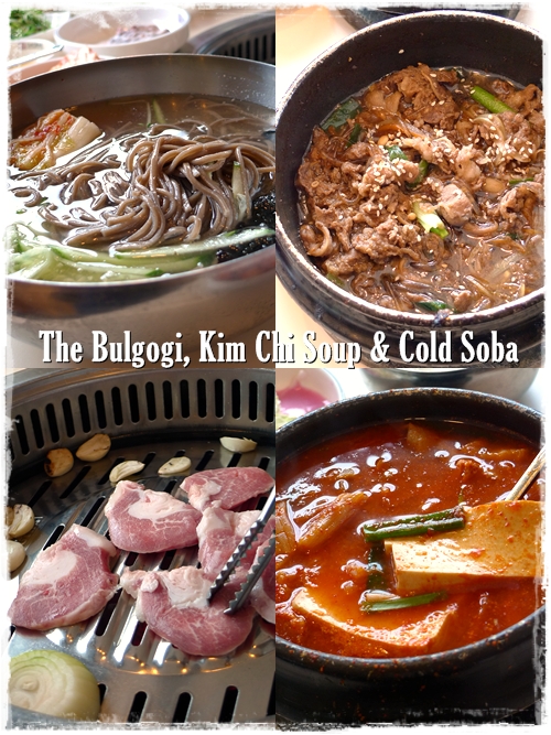 Beef Bulgogi, Pork Special, Kim Chi Soup, Cold Soba