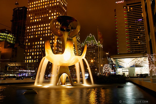Tonight in Vancouver: Aliens Landing | Bentall One water fountain