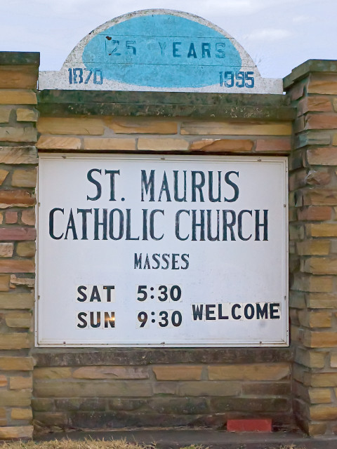 Saint Maurus Church, in Biehle, Missouri, USA - sign