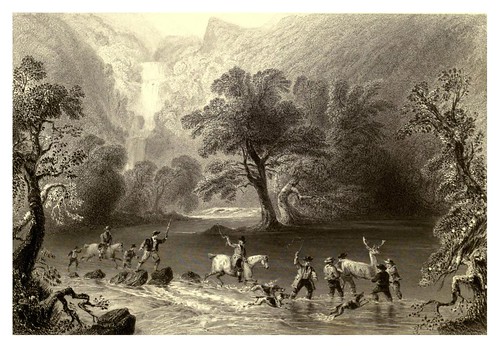 012-Capturando un ciervo cerca de la cascada Derrycunnehey-The scenery and antiquities of Ireland -Vol II-1842-W. H. Bartlett