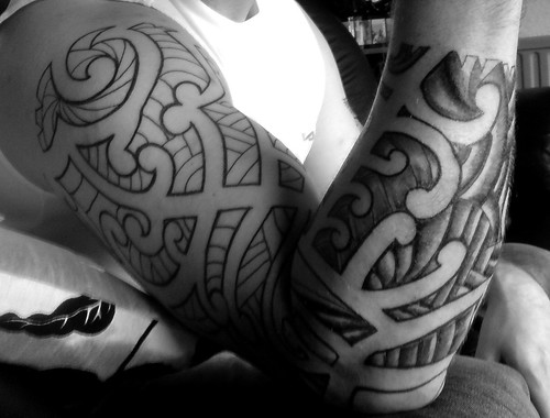 Maori sleeve tattoo 3 sitting Almost done shading