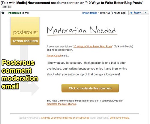 Posterous Comment Moderation Email