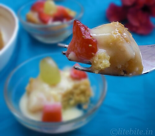Valentine dessert-Light vanilla cake and fruit custard