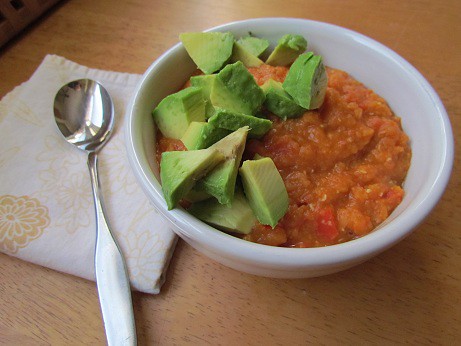 Spicy Red Lentil Chili with Avocado