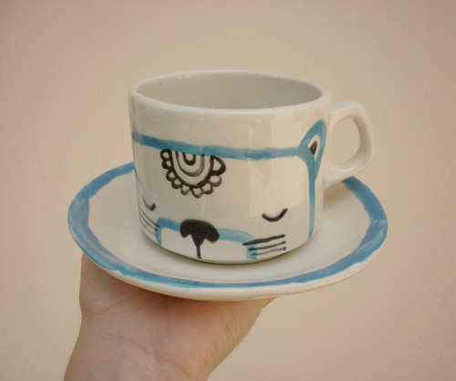 Hand painted ceramic plate and cup