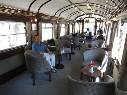Dusty in the Bar Car on Peru Rail's Andean Explorer