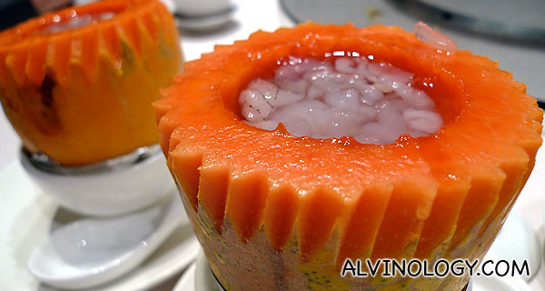 Xue Ge or Hashima, boiled in papaya for dessert