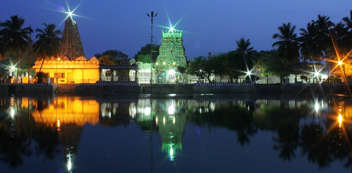 Pillayarpatti at night : Pond and temple - panoromic view by naga-s