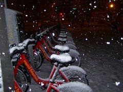 Snowing on the bike sharing station, 700 block of Pennsylvania Ave. SE