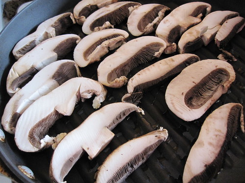 Portobello mushrooms on grill pan