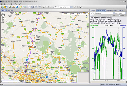 GPS data log: Melbourne to Seymour by train
