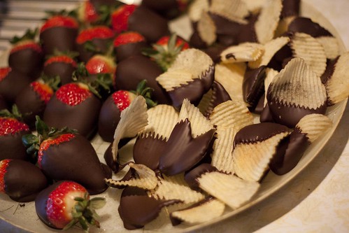 chocolate dipped chips and berries