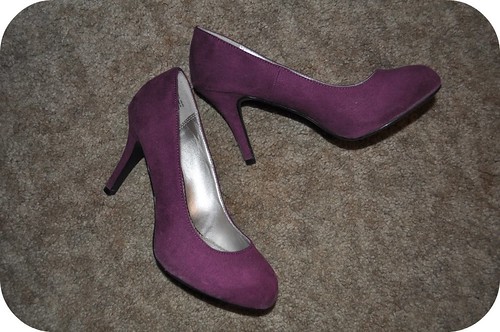 1 Pair: 2 Ways Purple Suede Heels