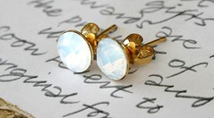 Swarovski Earrings White Opal Gold Round Diamonds