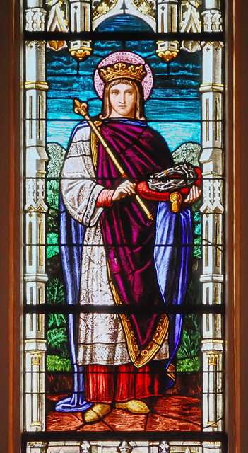 Saint Joseph Roman Catholic Church, in Louisiana, Missouri, USA - stained glass window detail of Saint Louis IX