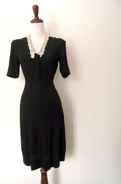 Laced with Elegance Simple Little Black Dress, Vintage 40's 