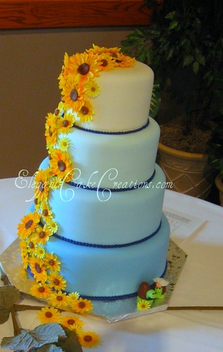 Sunflowers on Blue Wedding Cake