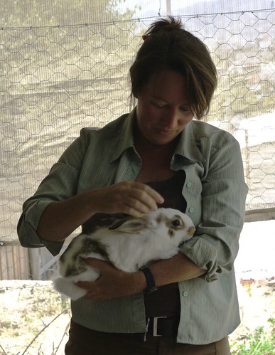 Christina with one of her rabbits