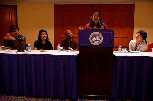 Purvi Shah speaking at the Asian American First [Poetry] Books panel.