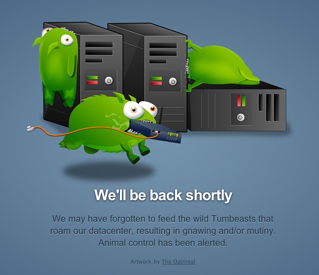 Tumblr Error Page Featuring Tumbeasts by The Oatmeal