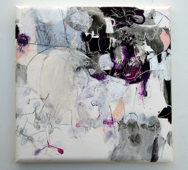 Sakura no mi ( revised ) (2011) Oil on canvas, ink, pigment, charcoal 455x455x45mm