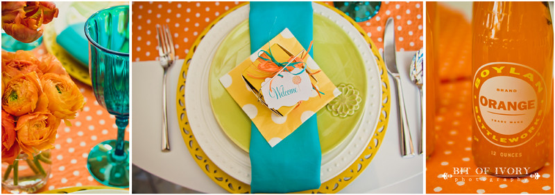 teal and orange wedding candy