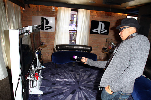 Actor Terrence Howard plays a PS3 at the PlayStation Green Room