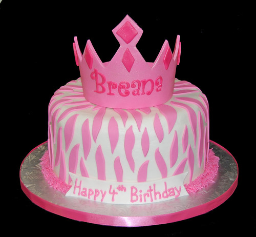 white nad pink zebra print tiara 4th birthday cake