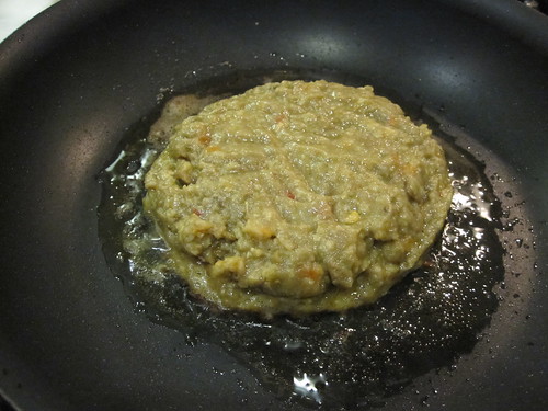 Making a lentil cheeseburger