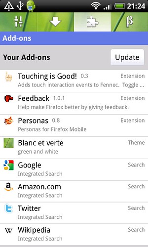 Screenshot of Mobile Firefox, on HTC Desire