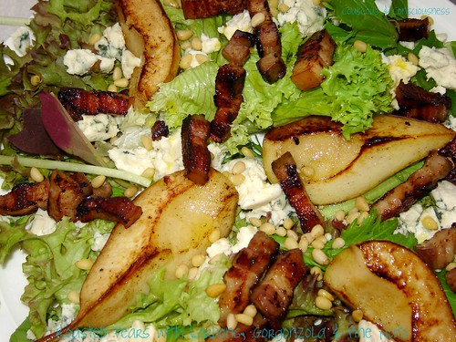 Roasted Pear Salad with Lardons, Gorgonzola & Pine Nuts 2