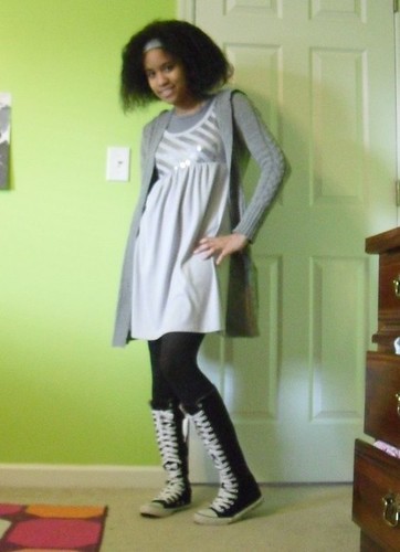 gray dress with  knee high converse chucks at tyler handmade